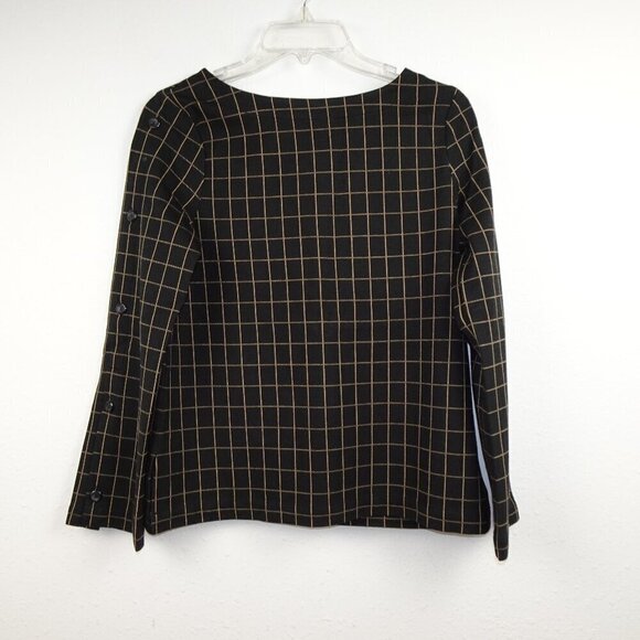 J. Jill Windowpane Top Women's Petite Size PXS Black Tan Windowpane Ponte - Picture 1 of 7